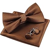 Alizeal Mens Solid Color Mini Squares Formal Banded Pre-tied Bow Ties, Pocket Square, Cufflinks Set Wedding Party Business