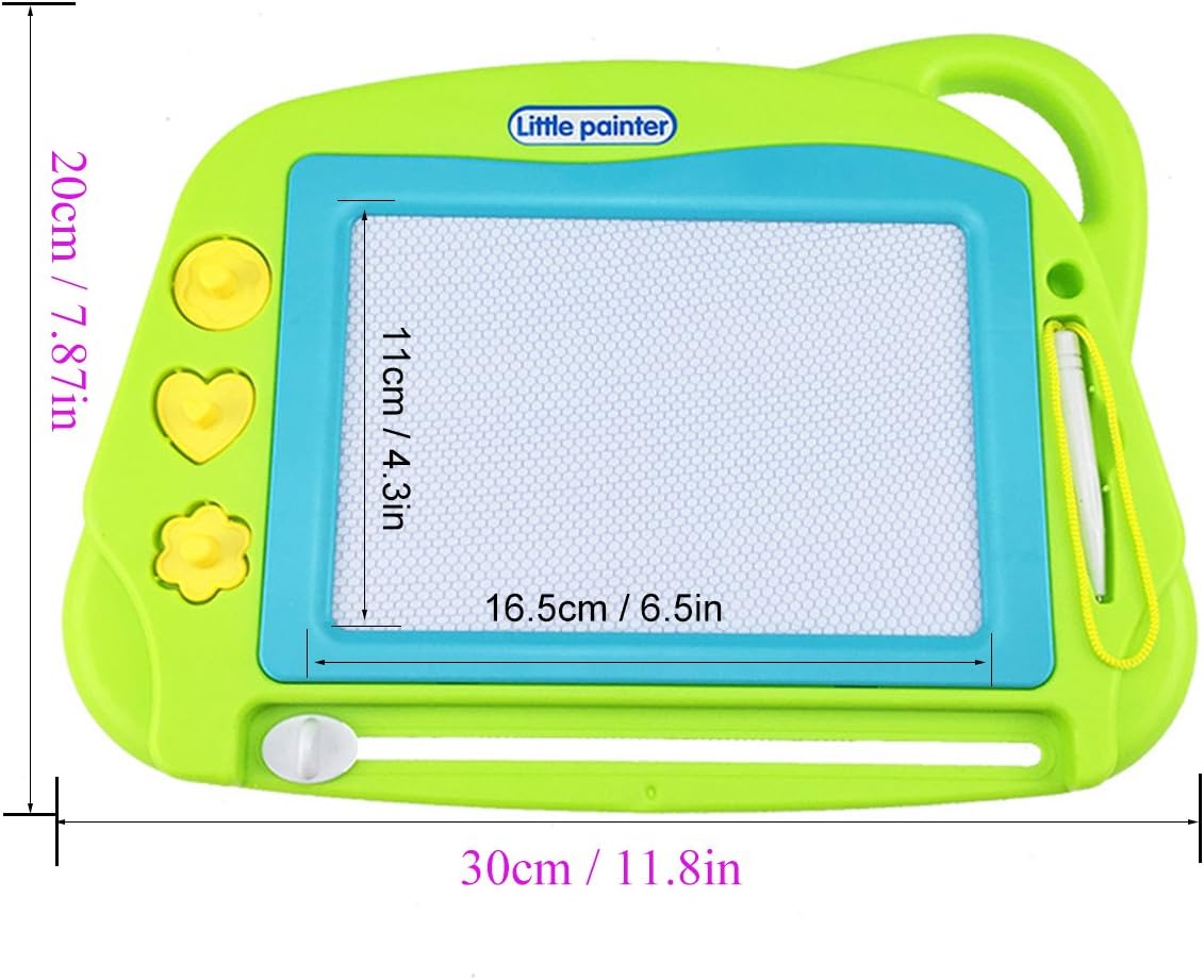 AiTuiTui Magnetic Drawing Board Mini Travel Doodle, Erasable Writing Sketch Colorful Pad Area Educational Learning Toy for Kid / Toddlers/ Babies with 3 Stamps and 1 Pen (Green): Toys & Games