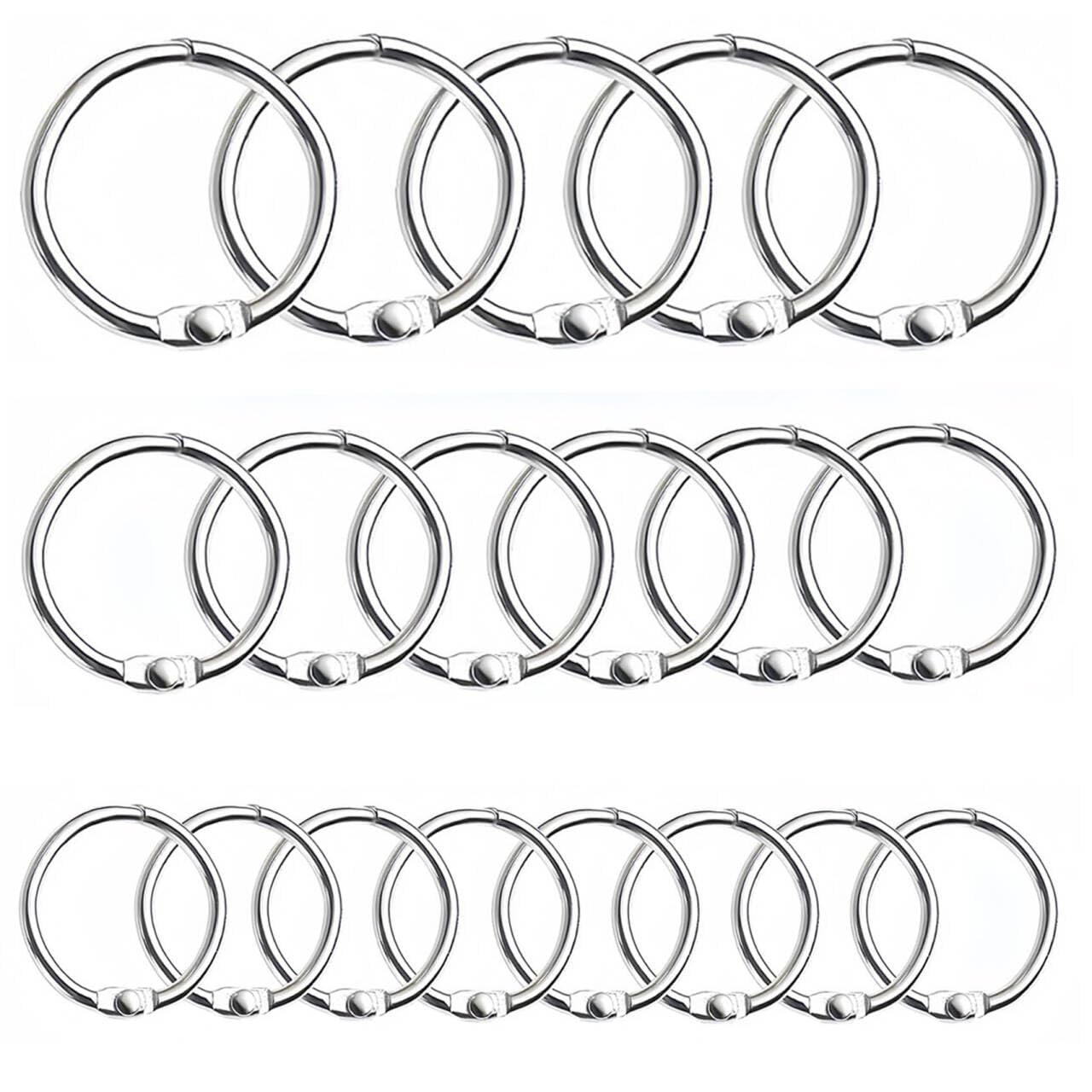 TMJFHAO Pack of 100 Book Rings 3 Sizes 20 mm, 25 mm, 32 mm Binder Rings Silver Book Ring Loose Leaf Connector Rings for Memo Tray, Name Tags, Photo Album and Key Rings