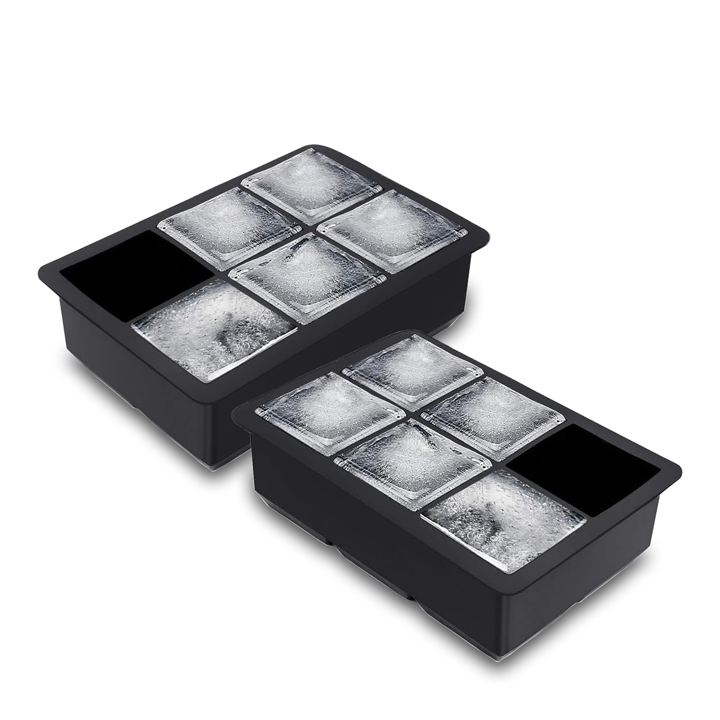2 Pack Large Ice Cube Moulds, Easy to Remove, 6-Grids Big Ice Cube Tray for Cocktail and Whiskey, BPA Free