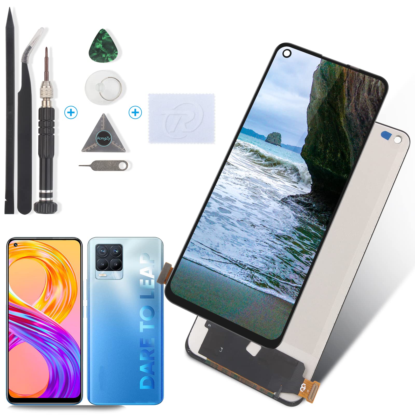 RongZy Replacement Screen for 6.4 Inch Realme 8 Pro RMX3081 / Realme 8 4G RMX3085 LCD Screen + Digitizer Touch Sensor Assembly Replacement for RMX3081 RMX3085 (Black)