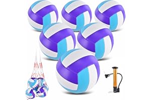 ELKCIP 6 Pack Volleyballs Official Size 5, Waterproof Soft Bulk Recreational Volley Balls with Pump and Net Bag for Indoor Outdoor Beach Pool Water Sand Game Training Match for Beginner Teenager