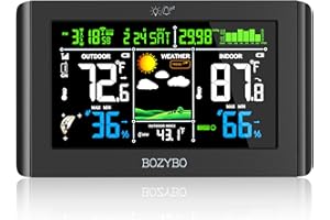 BOZYBO Weather Station Wireless Indoor Outdoor Thermometer: Digital Weather Thermometer with Atomic Clock Temperature Humidity Monitor with Calendar Adjustable Backlight