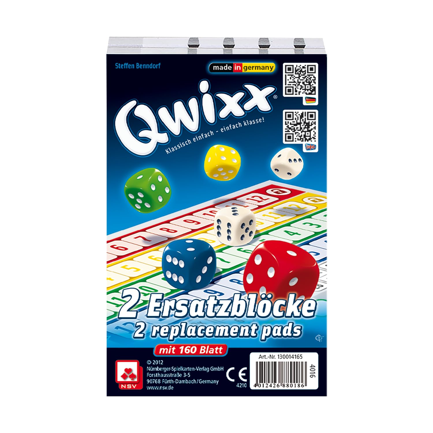 NSV 4016 Qwixx Additional Blocks - 2 x 80 Sheets - Dice Game (German Language)