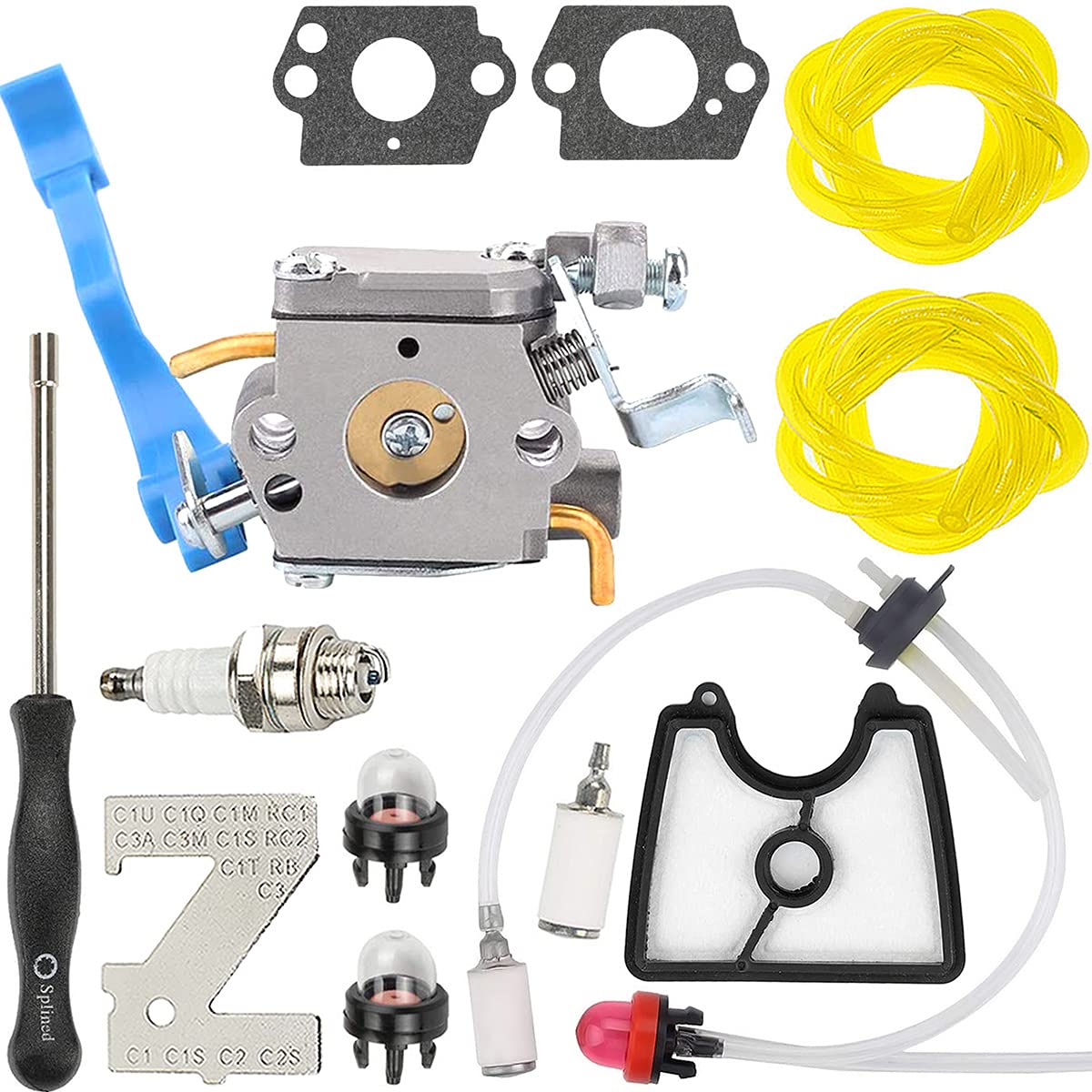 ZAMDOE C1Q-W37 Carburetor Kit for Husqvarna 125B 125BX 125BVX 28CC Leaf Blower, Replaces # C1Q-W37 590460102 545081811 Carburetor, with 545112101 581798001 Fuel Line Kit