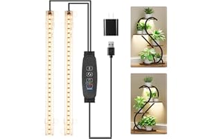 RWNTAO 8.6'' Mini LED Grow Light Strips, Full Spectrum 3000K, 52 LED Plant Light with 3/9/12H Timer, 10 Dimmable Levels for Seedling, Succulent and Plant Shelf, 2 Head