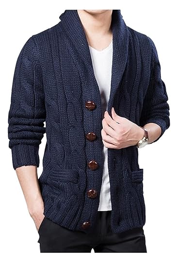 Amazon Nyan Deux メンズ ショールカラー カーディガン ケーブル編み