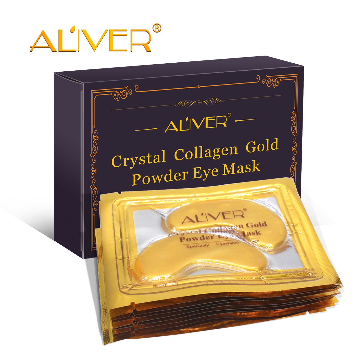 ALIVER 10pack Crystal 24K Gold Collagen Eye Mask - Anti Aging, Wrinkles, Moisturising, Blemishes, Firming, Toning, Dark Circles, Smoothing Skin, Natural Lift