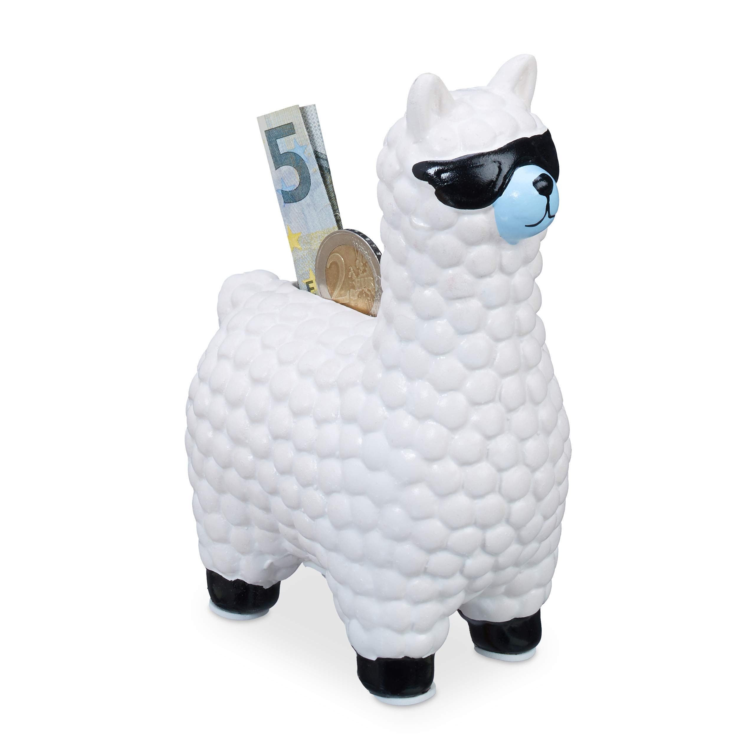 Relaxdays Lama with Sunglasses Savings Bank, Great Gift and Decoration, Ceramic Piggy Bank, HWD 15.5x11x6cm, White