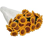 SoffMoiis Crochet Sunflower Bouquet Blanket, Handmade Flower Blankets, 32 Inch Round Floral Knitted Gifts for Mother's Day, Grandma Birthday, Teacher, Friend, Home Decor, Sofa（Finished Product）