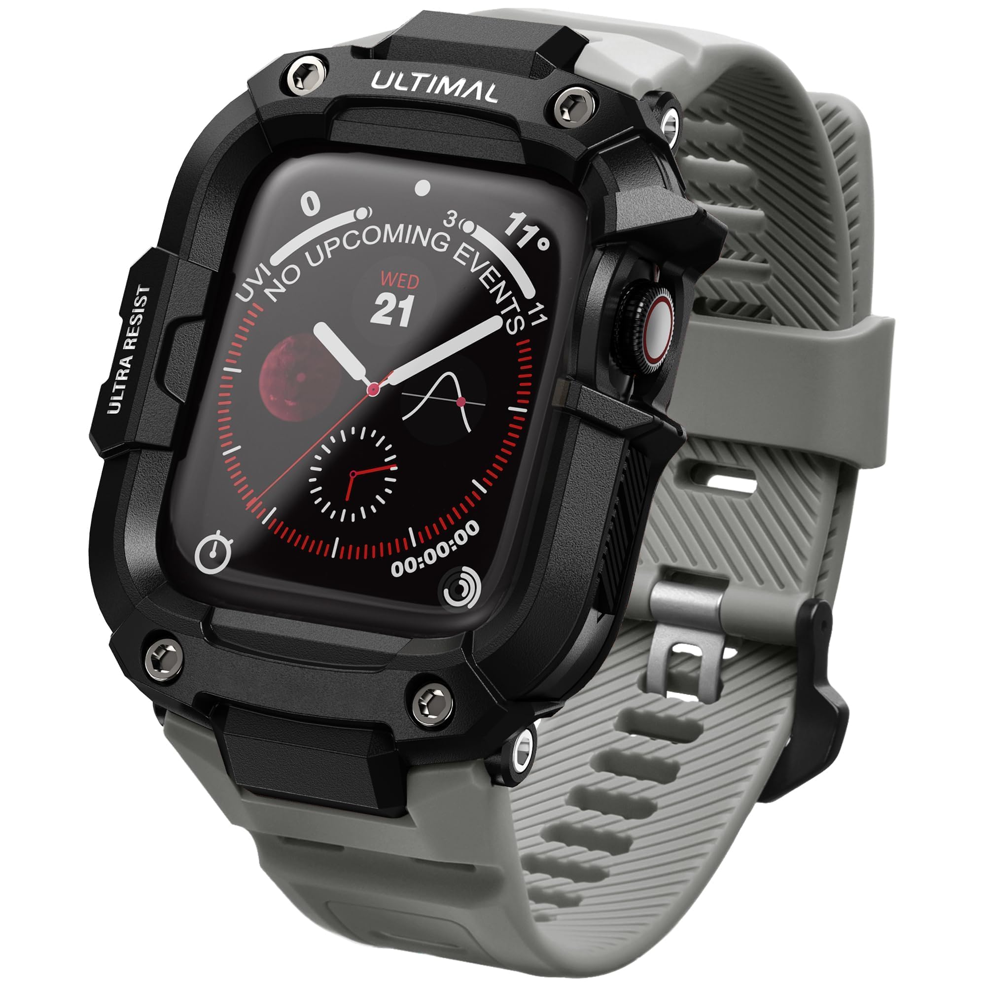 ULTIMAL Case with Band Compatible with Apple Watch Straps Series 9 8 7 45mm, Rugged Military Grade Protective Bumper Cover for iWatch Strap Men (45mm, Grey)