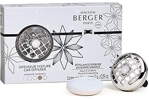 Maison Berger Car Diffuser Set – Refillable Vent Clip, Ceramic Refill, Made in France - Luxury Auto Scent - 4-Week Diffusion - Elegant Air Freshener for All Car Vents (Rosalie - Exquisite Sparkle)