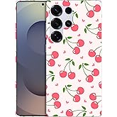 SuzaCase for Samsung Galaxy S25 Ultra 5G, S25 Ultra Case - Cherry Pink Pattern Design Printed Cute, Sleek Hardshell Protective Phone Case/Cover for Samsung S25 Ultra