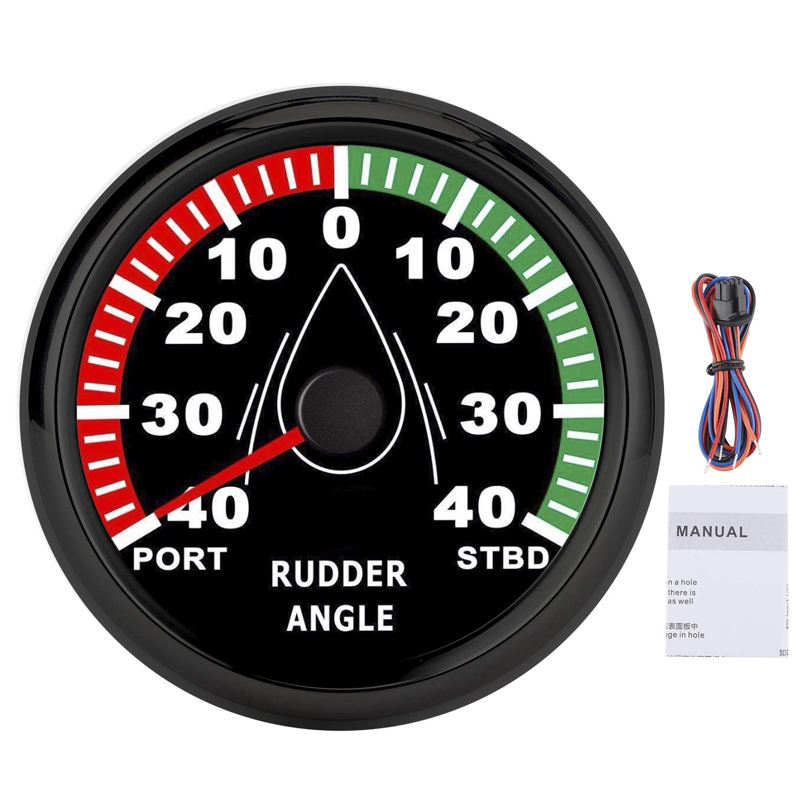 85mm Rudder Angle Meter IP67 Waterproof Marine Instrument for Yachts, Boats and RVs - Black Dial with Adjustable MultiColor Backlight