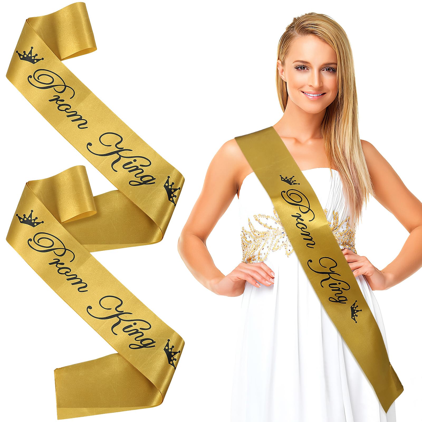Happyyami Prom King Ribbon Etiquette Shoulder Strap Party Sash for Graduation Halloween Ball Dress-up Accessory 31.5 Inch Satin
