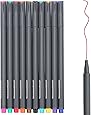 Huhuhero Fineliner Color Pen Set, 0.38 mm Fine Line Drawing Pen, Porous Fine Point Markers Perfect for Coloring Book and Bullet Journal Art Projects, Pack of 10