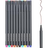 Huhuhero Fineliner Color Pen Set, 0.38 mm Fine Line Drawing Pen, Porous Fine Point Markers Perfect for Coloring Book and Bullet Journal Art Projects, Pack of 10