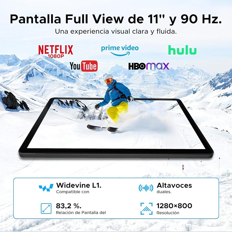 P11 Android 16 Tablet 11 Pulgadas, 48GB RAM + 128GB ROM/2TB TF, T7250 Octa-Core, 90Hz, 8800mAh, 13MP+5MP, Gemini AI, Widevine L1, Face ID, GPS, OTG, Doble altavoz, Tablet con Teclado y Lápiz, Negro