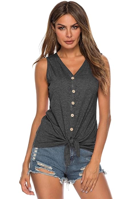 sleeveless tie front blouse