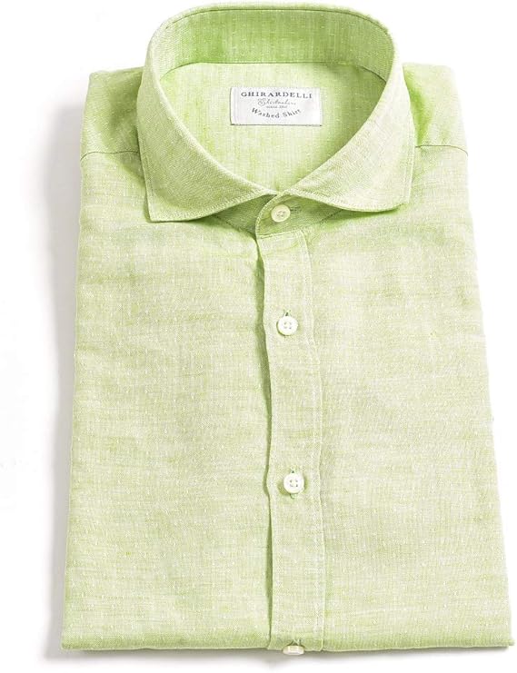 Amazon ギラルデッリ Washed Shirt シャツ ホリゾンタルカラー メンズ 長袖 リネン コットン ドット グリーン イタリア ブランド カジュアル 並行輸入品 シャツ 通販