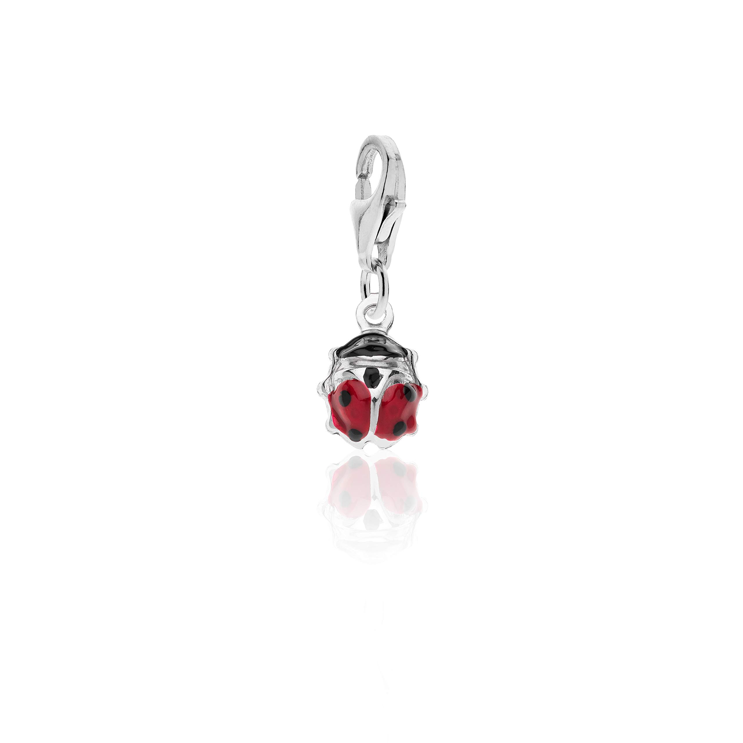 Aka Gioielli® - Ladybug Charm Pendant in Rhodium 925 Sterling Silver, Lucky Charm for Women and Girls