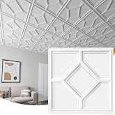 WOWSTAR 12-Pack 24"x24" Drop Ceiling Tiles, 3D Decorative Glue Up Ceiling Tiles, White