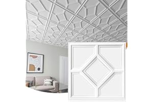 WOWSTAR 12-Pack 24"x24" Drop Ceiling Tiles, 3D Decorative Glue Up Ceiling Tiles, White