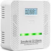 Smoke Detector Carbon Monoxide Detector,2 in 1 Fire & CO Alarm,Battery Powered,Carbon Monoxide Gas Detector with LCD Digital Display Sound and Light Alarm for Bedroom Warehouse Kitchen or RV Travel