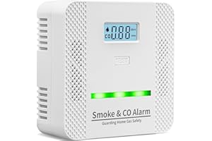 HUIDEONNE Smoke Detector Carbon Monoxide Detector,2 in 1 Fire & CO Alarm,Battery Powered,Carbon Monoxide Gas Detector with LCD Digital Display Sound and Light Alarm for Bedroom Warehouse Kitchen or RV Travel