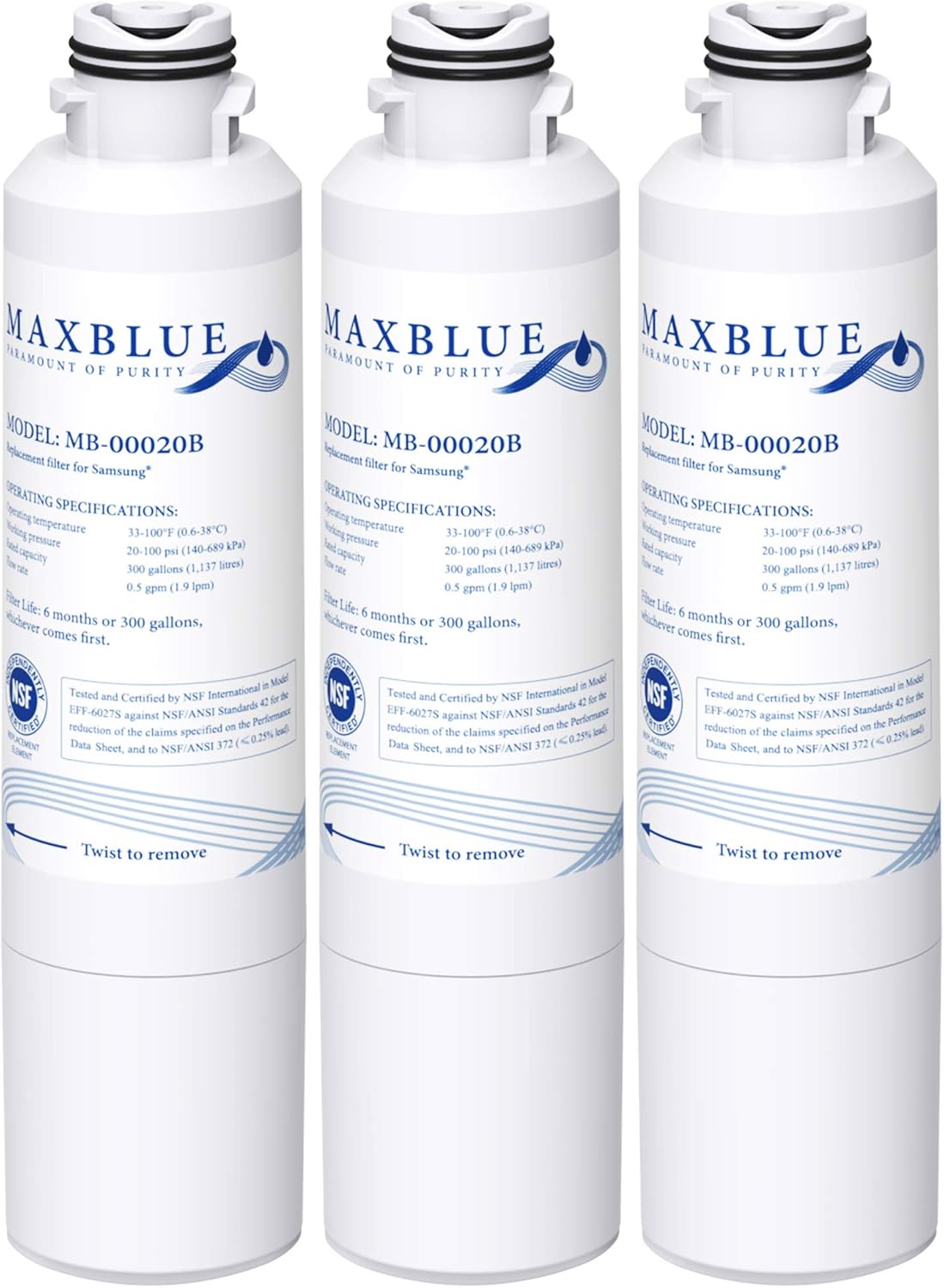 3X Maxblue DA29-00020B Fridge Water Filter, Compatible with Samsung® DA29-00020B, HAF-CIN EXP, DA29-00020A, DA29-00019A