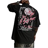 GORGLITTER Men's Japanese Letter Graphic Tee Top Oversized Short Sleeve Casual Aesthetic Print T-Shirt