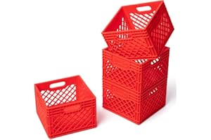 ITERA Mini Storage Crates-Small Stackable Baskets/Colorful Bin/Plastic Locker Organizer, Cute Decor/ Office Organization-Pack of 4-3.8 x 3.79 x 2.5" Red