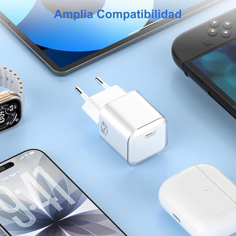 Carregador de Carregamento Rápido USB C 45W:GAN PD3.0 Ficha Móvel USB C Tipo C Compacto de Carregamento Rápido para Smartphones e Tablets com Cabo Tipo C para C de 60W