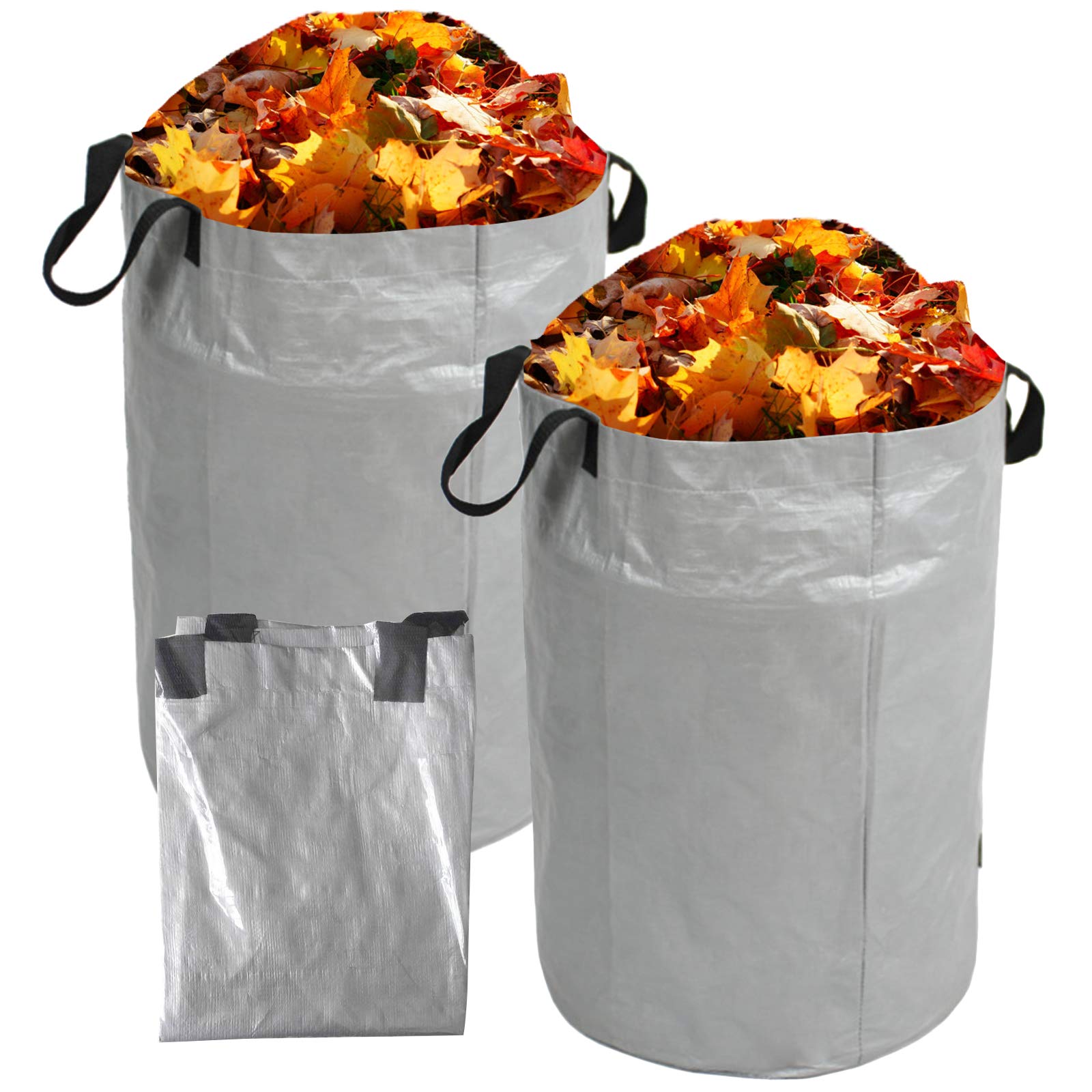 Elinala 2Pcs Reusable Heavy-Duty Garden Waste Bags, 100L Silver PE Bag with Handle