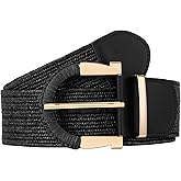 JASGOOD Straw Woven Belt for Women Dresses Boho Elastic Braided Belt Rattan Raffia Belts Ladies Wide Belt,1.97" Width