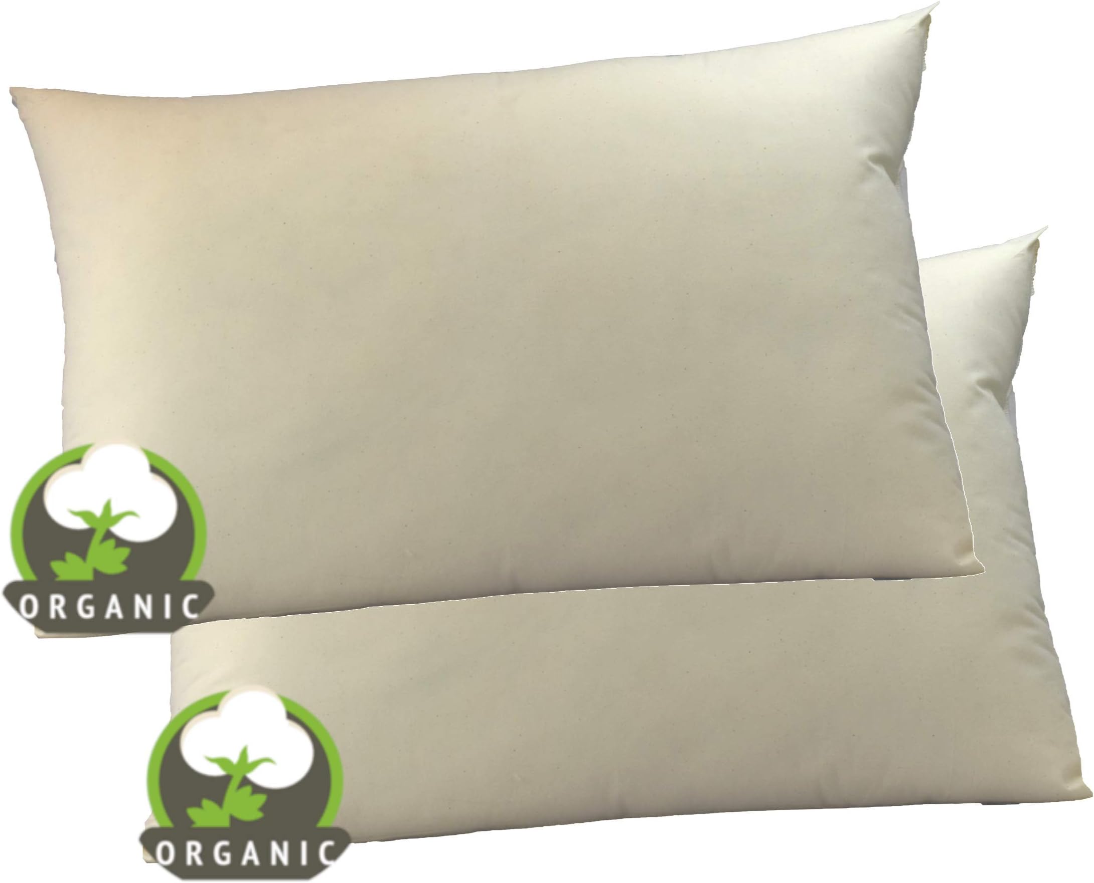 MoonRest Certified -%100 Organic Natural Fabric Bed Sleeping Pillow, Down-Like Fill - 2 Pack Standard Size - 20” X 26”