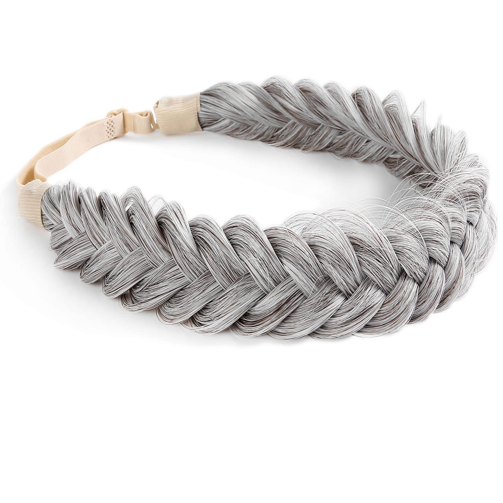 TOECWEGR Extensions Headband Hair Band Braided Classic Chunky Wide Plaited Wedding Fluffy Braids Wig Women Girl Beauty Accessory (Silver) — image 1