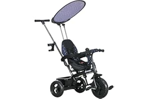 Qaba Tricycle for Toddler 6-in-1 Kids Trike, Push Bike Stroller with Detachable Guardrail & Handle, Canopy, Safety Harness, B