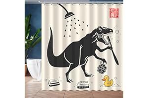 JWXCBIM Funny Bath Dinosaur Shower Curtain Set, Cartoon Kids Home Bathroom Decorative Polyester Waterproof Fabric Curtain with 12 Hooks 72x72 Inches