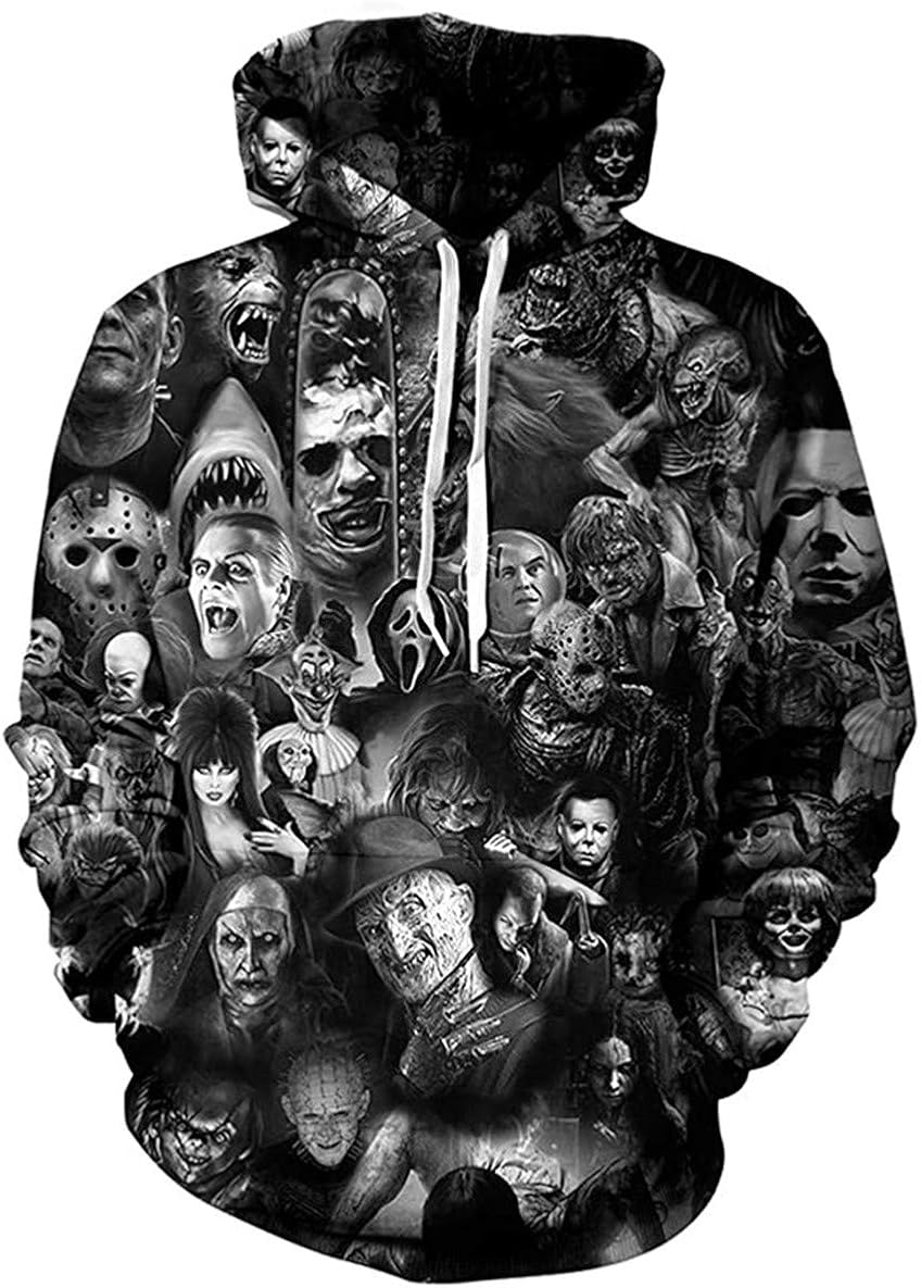 horror movie hoodie black and white