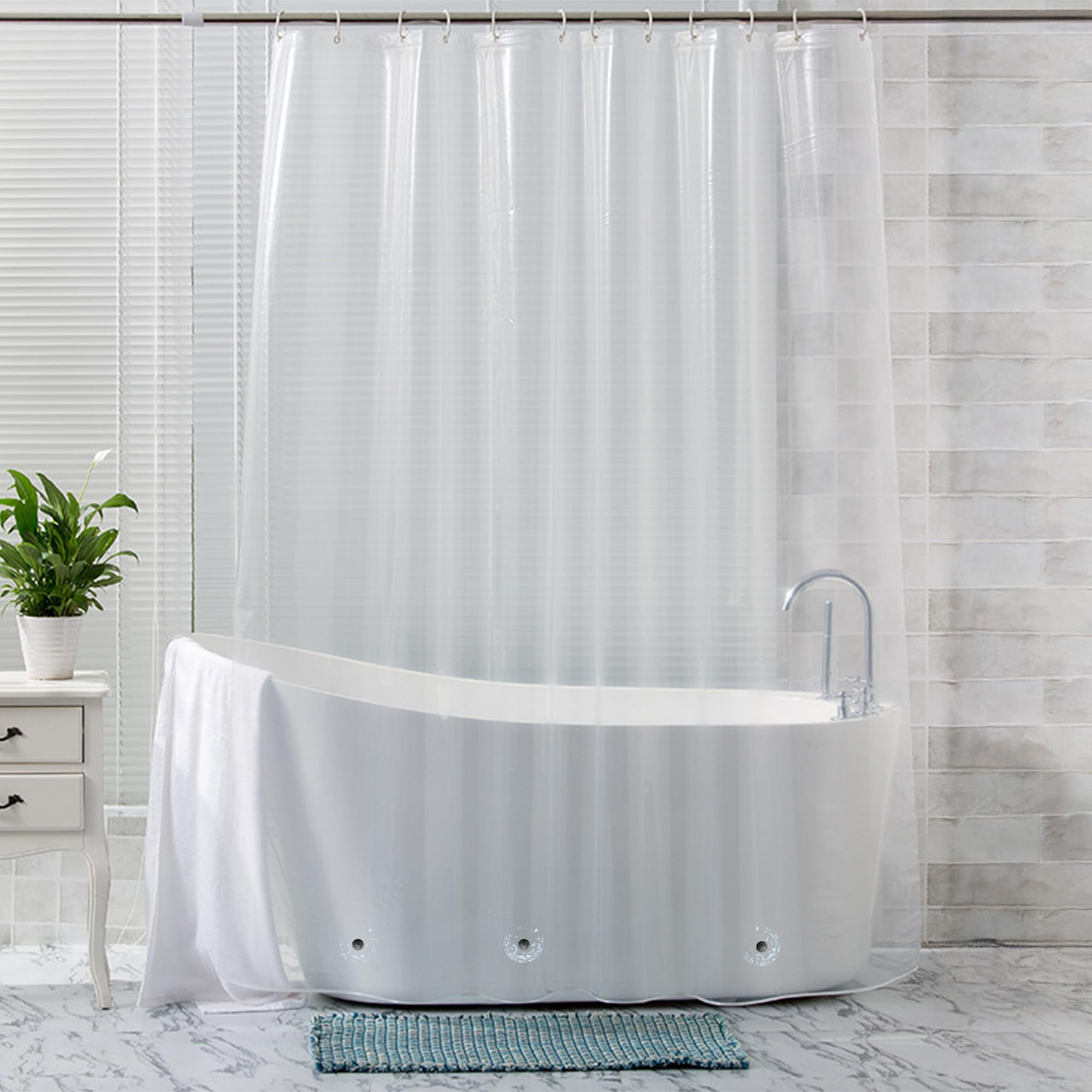 WedDecor PEVA Shower Curtains with Bottom Magnets Heavy Duty Transparent Shower Curtain Liner Mildew & Mould Resistant With 12 Curtain Hooks Waterproof Bath Curtain, 180cm x 180cm