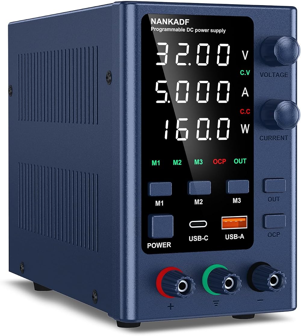 NANKADF DC Power Supply 0-30V 0-5A Variable Bench Supply Encoder USB