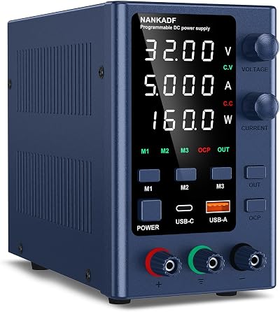 NANKADF DC Power Supply 0-30V 0-5A Variable Bench Supply Encoder USB