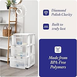 HOMZ Drawer Tower, 3-Tier Clear Plastic Storage