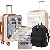 KEYTANG Explorer 20 Inch Carry On - Hardshell Suitcases with Front Pocket, White Brown