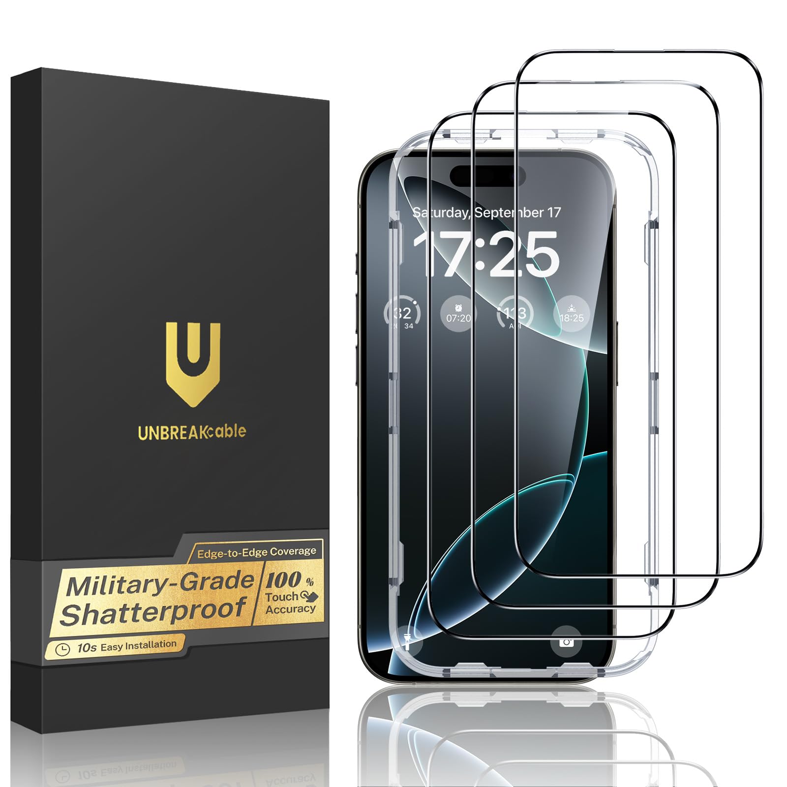UNBREAKcable for iPhone 16 Pro Max Screen Protector, 3-Pack Full Coverage Tempered Glass [Military Grade Shatterproof][9H Hardness][Easy Installation Frame][Bubble Free] for iPhone 16 Pro Max 6.9"