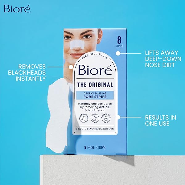 BIORÉ ORIGINAL BLACKHEAD REMOVER STRIPS, DEEP CLEANSING NOSE STRIPS WITH INSTANT PORE UNCLOGGING, FEATURES C-BOND TECHNOLOGY, OIL-FREE, NON-COMEDOGENIC USE, 14 COUNT