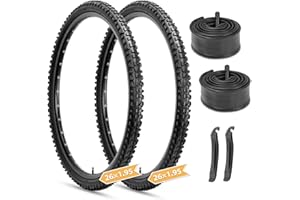 Hycline Mountain Bike Tires Set: 2-Pack 20/24/26x1.95 Inch Folding Replacement High-Density Bicycle Tires and Pair Inner Tubes with Tire Levers Compatible with MTB Off-Road Bike