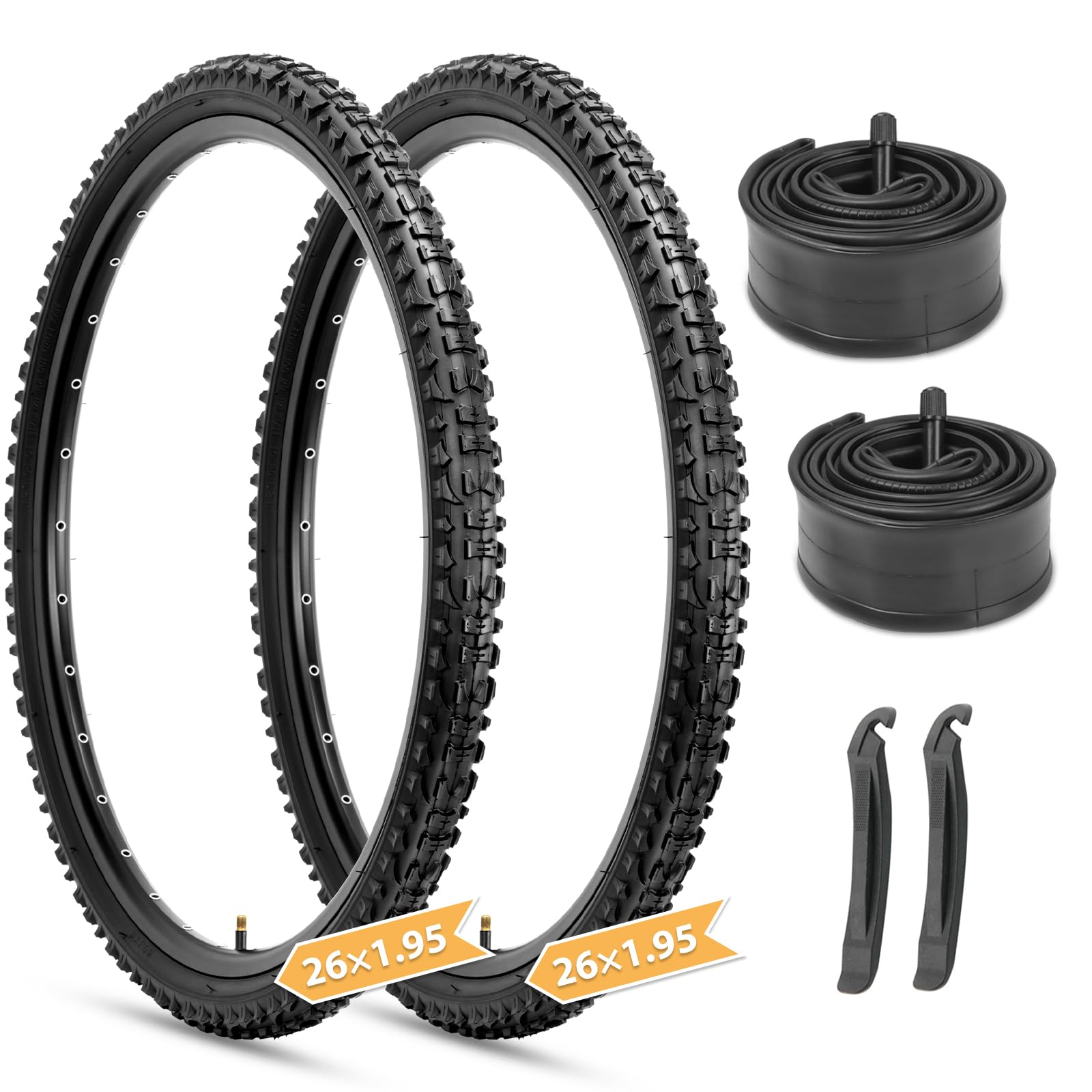 Photo 1 of 2-Pack Mountain Bike Tires Set: Hycline 26x1.95 Inch (54-559 mm) Folding Replacement Puncture Resistant High-Density Bicycle Tires and Pair Inner Tubes with Tire Levers for MTB Off-Road Bike