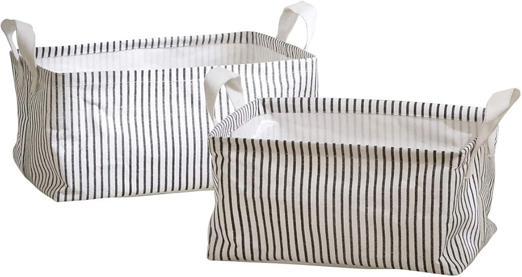 Cyrillus Panier A Linge Rectangle Par Lot De 2 Tu Blanc Raye Noir Amazon Fr Bebes Puericulture